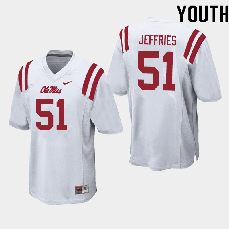Youth #51 Eric Jeffries Ole Miss Rebels College Football Jerseys Sale-White